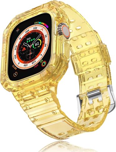 Clear Case with Band Compatible with Apple Watch Ultra 2/Apple Watch Ultra 49mm TPU Rugged Bumper Case for Shockproof Waterproof Transparent Watchband for Apple Watch Ultra 2/Ultra 49mm in Saudi Arabia