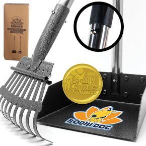 Bodhi Dog Heavy Duty Metal Dog Pooper Scooper for Large Dogs - Durable Poop Scoop w/Long Handle Tray & Rake - Dog Poop Scooper for Yard, Grass, Street, Gravel & Outdoor Areas - Pet Waste Cleanup Tool