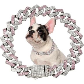 الأرجواني سلسلة الكلب طوق الماس رابط 15mm واسعة الكلب قلادة سلاسل معدنية القط الحيوانات الأليفة الكريستال الياقات مجوهرات اكسسوارات للكلاب الصغيرة المتوسطة الكبيرة القطط (12 بوصة in Kuwait