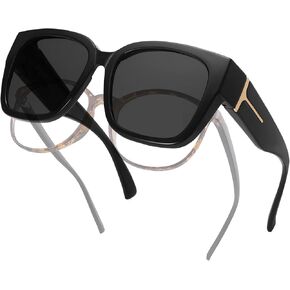 Polarized Fit Over Glasses Sunglasses for Women Trendy Square Wrap Around Shades UV Protection Driving Riding