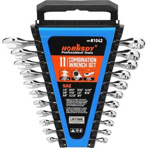 HORUSDY 15-Piece Metric Wrench Sets, V Notch Premium Combination Wrench Set Metric 8-22mm, Max Torque, 12-Point, Chrome Vanadium Steel, with Storage Rack