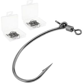 Conskyee Drop Shot Hooks Bass Fishing Rig, 40pcs Swivel Dropshot Hooks Worm Lure Bait Hooks for Saltwater Freshwater, High Carbon Steel Hook with Box for Bass Crappie Catfish, Size 1 2 1/0 2/0