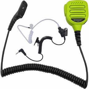 WODASEN IP65 Waterproof Walkie Talkie Speaker Mic Heavy Duty Remote Radio Microphone Shoulder Handheld Green Lapel Mic with 3.5mm Audio Jack for APX4000 6000 7000 8000 XPR6350e 6550e 7350e 7550e