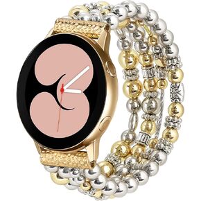 Beaded Bands Compatible with Samsung Galaxy Watch 7/6/5/4/FE/Active 2 40mm 44mm/Galaxy Watch 6/4 Classic 42mm 46mm/Watch 3 41mm, 20mm Fashion Elastic Jewelry Wristband Strap Bracelets for Women