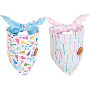 CROWNED BEAUTY Birthday Boy Dog Bandanas Reversible Small 2 Pack, Birthday Boy Set, Plaid Dots Adjustable Triangle Holiday Blue Scarves for Dogs Cats Pets DB153-S