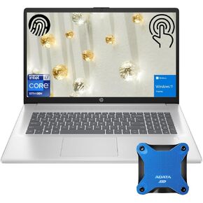HP Newest 17t Portable Laptop, 17.3" HD+ Touchscreen, Intel Core i7-1355U, 64GB RAM, 2TB PCIe SSD, Backlit KB, Fingerprint Reader, HDMI, Wi-Fi 6, W11H, Silver, with ADATA 512GB External SSD Bundle