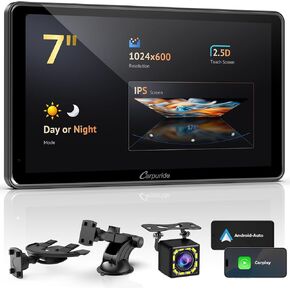 2024 CARPURIDE 7 Inch Carplay Screen for Car, Compatible with Wireless/Wired Apple CarPlay, Android Auto and Mirror Link - Bluetooth Audio, Navigation,Siri, FM, AUX, C3 with Backup Cam, CD Mount
