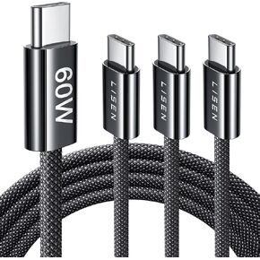 LISEN USB C to USB C Charger Cable 60W 2-Pack 6.6ft Type C Charging Cable Cord Fast Charging USBC to USBC Cable for iPhone 15 Pro Max Plus Samsung S23 S22 Note 20 Ultra iPad Pro Air Mini MacBook Air in Saudi Arabia