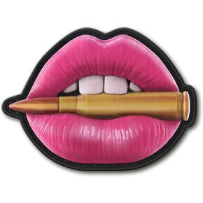 M-Tac Morale Patch Pink Lips with Bullet - PVC Tactical Military Patch with Hook Fastener Backing - Patches for Vest, Backpacks, Hats (Pink)