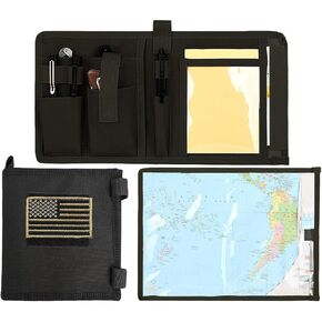 Tactical Map Case Multifunctional Map Pouch with Pen EDC Tool Holder Map Protector Foldable Map Storage Bag with Clear Window for Reading Map While Outdoors or Hiking (Black)