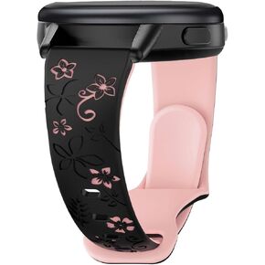 Floral Engraved Slim Silicone Watch Bands Compatible with 18mm Garmin Venu 3s/Vivoactive 4s/ Venu 2s/ Vivomove 3s /Forerunner 255S/265S, Cute Flower Thin Soft Strap Wristband for Women Men