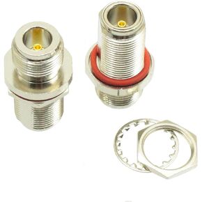 2PCS Premium N Female to Female Connector, Bulkhead Silver Panel Mount Adapter