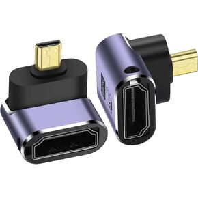 PNGKNYOCN Right Angle 8K Micro HDMI Adapter,2-Pack 90 Degree Micro HDMI Male to HDMI 2.1 Female Bidirectional Connector Converter Support 8K@60Hz HDTV（Down Bend）