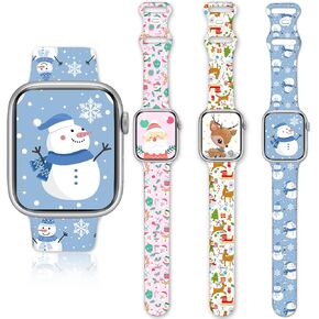 حزام ساعة عيد الميلاد 3 حزم متوافق مع سوار ساعة Apple 38 مم 40 مم 41 مم 42 مم 44 مم 45 مم iWatch SE Series 10 9 8 7 6 5 4 3 2 1، حزام بديل من السيليكون الناعم لعطلة عيد الميلاد للنساء in Kuwait
