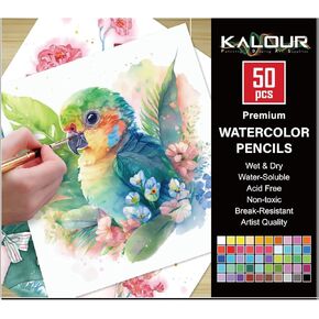 KALOUR 72-Color Professional Watercolor Pencils Set with Brush and Water Brush Pen, Hexagonal Shape, Blendable Wet or Dry, Water-Soluble Colored Pencils for Artists and Beginners