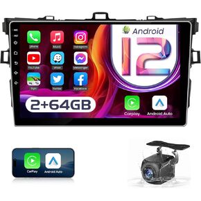 Car Radio Stereo for Toyota Corolla 2009-2012: [2+64G][1280 * 800 HD] 9 Inch Touch Screen Head Unit Replacement with Backup Camera - Upgrade 5G WiFi Wireless Carplay Bluetooth GPS FM SWC DSP