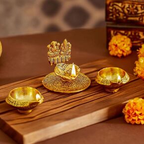 TIED RIBBONS Kuber Brass Diya | Set of 6, 1 x 2.5 inch | Golden Brass Oil Lamps for Home Decoration and Pooja | Puja Decorations and Traditional Indian Return Gifts Diwali Decorations for Home