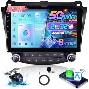 8 Core 5G WiFi Car Radio Stereo for Honda Accord 7th 2003-2007 48-EQ 10.1" IPS Touchscreen Radio Carplay Android Auto Support Mirror Link DSP SWC GPS Bluetooth FM/AM Backup Camera 2+32G