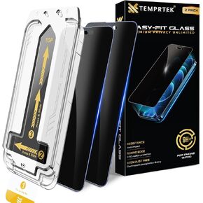 TEMPRTEK+ Privacy Screen Protector for iPhone 13 Pro Max/14 Plus - 2 Pack (10x Military) Tempered Glass Protector - Anti Scratch/Fingerprint (Full Coverage) - with 2 Easy Install Kits