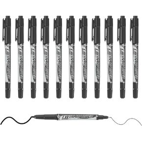 M&G Permanent Twin Markers Dual Ultra Fine Point Tip(1.2mm+0.5mm), 12 Pack Quick Dry Waterproof Fiber Tip Pens for Paper, Glass, Plastic, Wood, Stone, Metal Surface, Blue