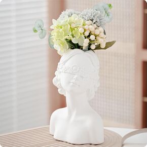 White Ceramic Face Vase, Lovely Girl Head and Bust Vases,Plain-Burnt Finish Bohemian Art Vase,Modern Nordic Style Creative Vase for Home Living Room Office Bookshelf Decor