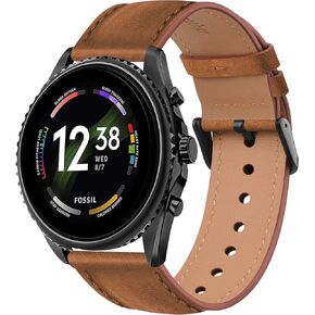 Leather Band for Fossil Men's Gen 6/5E 44mm/Gen 5 Carlyle/Garrett/Women's Julianna Smart Watch, 22mm Adjustable Soft Leather Replacement Band for Women Men