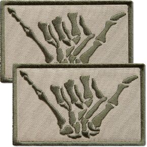 2Pcs Subdued Shaka Hand Patch, Embroidered Skeleton Hand Shaka Tactical Patches for Military Backpack, Tactical Vest, Military Helmet, Dog Vest Harness, Hook and Loop Aloha, Surf Patch, 2x3