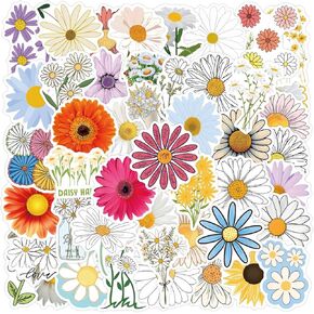 55PCS Daisy Stickers Beautiful Plants Stickers for Water Bottles Laptop Luggage Journaling, Kechup Cute Daisy Decals Waterproof Vinyl Stickers for Kids Teens Adults