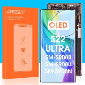 OLED LCD Screen Replacement for Samsung Galaxy S22 Ultra 5G S908 - for Samsung S22 Ultra 5G LCD Display SM-S908B SM-S908U SM-S908W Touch Screen Digitizer Assembly Kits (Burgundy with Frame)
