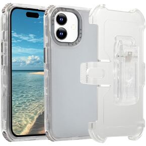for Apple iPhone 16 Pro Max Clear Rugged Case with Belt Clip Holster, [Not Yellowing] Shockproof Hybrid Phone Case Cover with Kickstand for iPhone 16 Pro Max BLF Transparent White