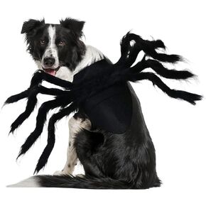 Dog Spider Costume, Funny Dog Halloween Costumes Cosplay Furry Giant Spider Pet Outfit, Dog Clothes for Small Medium Dogs Cats Puppy, Halloween Party Decoration Dress Up Accessories (Black, Medium)