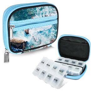 Serfeymi Weekly Travel Pill Organizer Pill Case for Purse with Removable 7 Day Pill Box, Fashionable Travel Medicine Organizer Pill Container for Medicine, Vitamin, Supplement - Pink 01