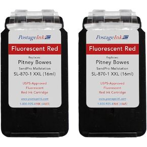High Capacity SL-870-1 XXL (16ml) Red Fluorescent Compatible Ink Cartridge for PB SendPro Mailstation (CSD1) Meters (2-Pack)