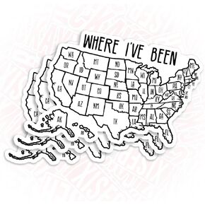 (3Pcs) Where I've Been Map Sticker, Coloring United States USA Travel Gift for Couple Memories 4" Waterproof Vinyl Sticker for Laptop, Water Bottle, Tumbler, Accessory Gifts for Her Him 4 Inches