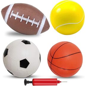 8 Pcs playground ball for Kids, Set of Soccer Ball, Basketball, Tennis Ball, Rugby Ball, Bounce balls, playground balls for kids age 3-8-12, Soft rubber ball Bouncy with ball Pump, Outdoor Gifts Games