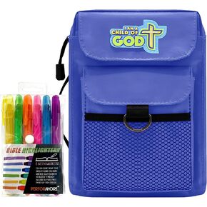 Performore Children's Bible Cover - Pink - Medium with 6 Assorted Gel Highlighter Pens in Snap PVC Wallet