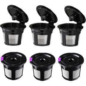 Reusable K Cups, 6 Pack Universal Fit Reusable Coffee Filters with Food Grade Stainless Steel Mesh Eco-Friendly Coffee Pods, for 1.0 and 2.0 Brewers
