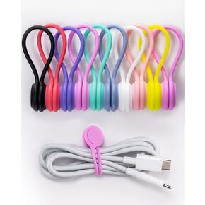 Magnetic Cable Ties 10-Pack | Reusable Silicone Cord Organizer for Bundling and Organizing, Hanging & Holding Stuff, Charging Cables, Wires, Fridge Magnets(Multi-Color)