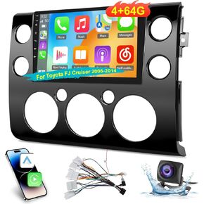 EKAT for Toyota FJ Cruiser 2006-2014 [4+64G] Android Car Stereo with Wireless Carplay & Android Auto - 9 Inch Touchscreen Radio with 32 EQ DSP, WiFi, GPS, Split Screen + AHD Rear View Camera, MIC