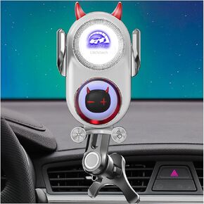 Wireless Car Charger Mount, Car Phone Holder Wireless Charger, Car Phone Holder Charger, Auto Clamping Smart Sensor Cute Demon Design (Black)