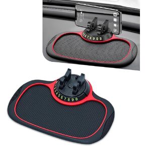 Pack-1 Car Dashboard Anti-Slip Pad, 7.48" x 9.45" Mobile Phone Holder Keys Sunglasses Organizer, Multifunctional Parts with Temporary Parking Number, Universal for Cars (Black & Red)