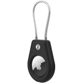AirTag Holder with Keychain, Secure Lock Airtag Holder with Wire Cable Compatible with Apple Air tag for Keys, bags