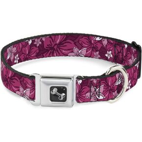 Buckle-Down Seatbelt Buckle Dog Collar - Hibiscus Collage Pink Shades - 1" Wide - Fits 15-26" Neck - Large, DC-W30876-L