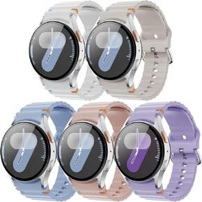5 Pack Watch Bands Compatible with Samsung Galaxy Watch 7/6/5/4/FE 40mm 44mm/Watch 6 Classic 43mm 47mm/Watch 5 Pro 45mm/Watch 4 Classic, 20mm Soft Silicone Sport Strap Wristbands Women Men