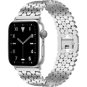 JR.DM Honeycomb Bands Compatible with Apple Watch 38mm 40mm 41mm 42mm 44mm 45mm 46mm for Women, Dressy Gold Silver Luxury Designer Metal Strap Replacement for iWatch Series 10/9/8/7/SE/6/5/4/3/2/1