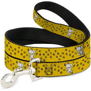 Peanuts Worldwide LLC Pet Leash, Dog Leash, Peanuts Snoopy Smiling Pose Paw Print Yellow Black White, 6 Feet Long 1.0 Inch Wide