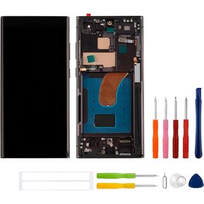 OLED with Fingerprint Function Compatible with Galaxy S23 Ultra 5G SM-S918u S918a S918w (Black with Frame) LCD Display Touch Screen Digitizer Assembly Replacement + Tools (Galaxy S23 Ultra)
