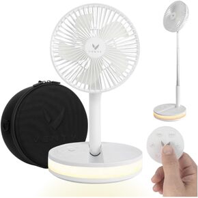 VENTY Original Portable Fan - Wireless Battery Operated Fan With 4 Speeds, LED Lighting, Carry Case & Remote Control - Premium Travel Rechargeable Fan & Power Bank With USB & USB-C Ports (Black)