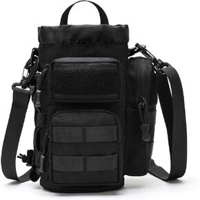 MOLLE Water Bottle Carrier Bag with Adjustable Shoulder Strap, Large Capacity, Multi-Functional Daily Use Universal Tool Pouch for Hiking, Biking, Fishing or Others Outdoors Sports (Black)