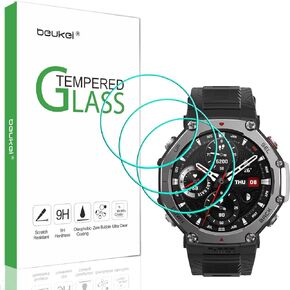 beukei (3 Pack) Designed for Amazfit T-Rex 3 Rugged/Military Smart Watch Screen Protector Tempered Glass, 9H Hardness